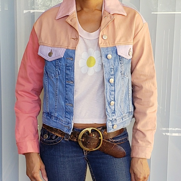 ASOS button front denim jean jacket in colorblock - Picture 8 of 8